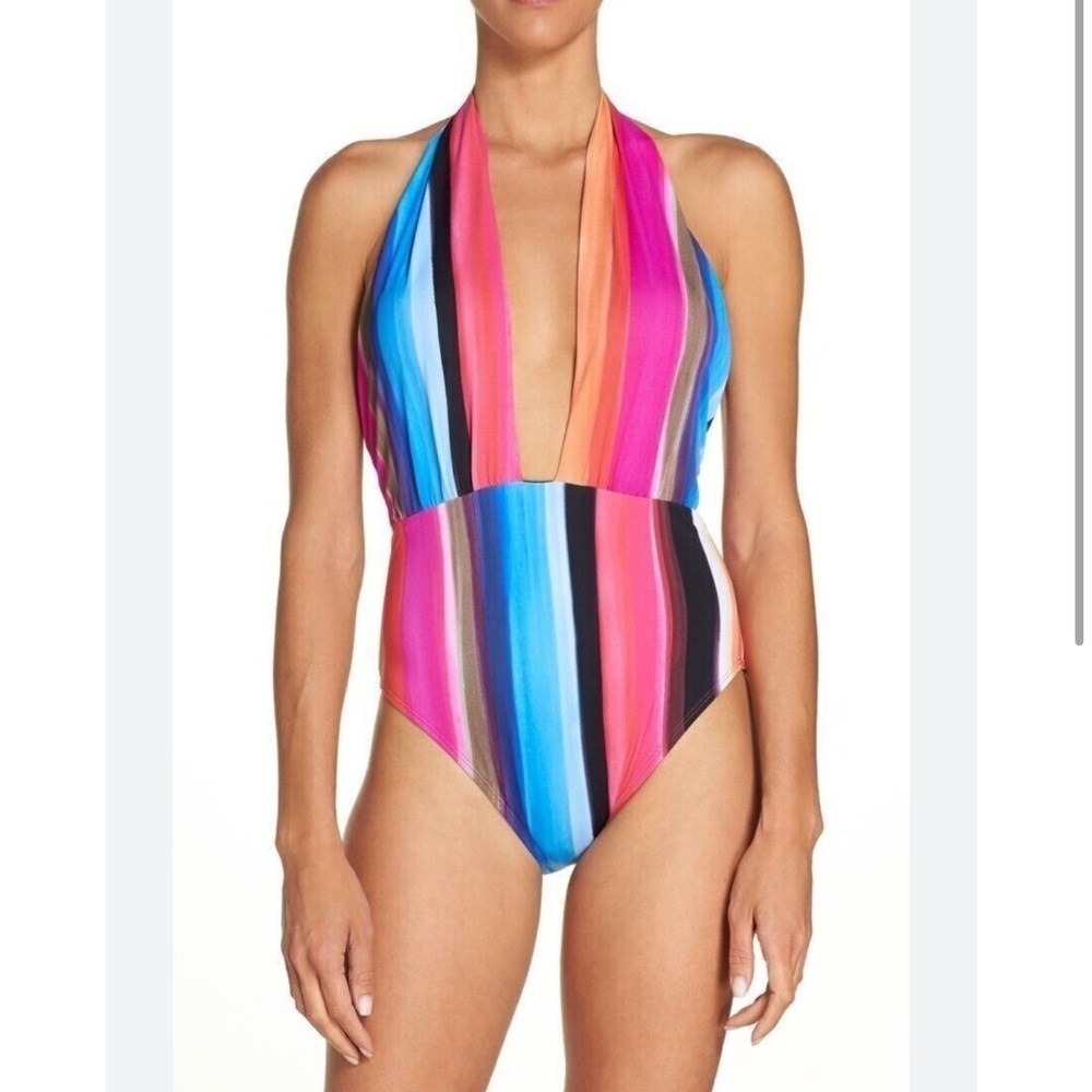 La Blanca Horizon Stripe Plunge Swimsuit
